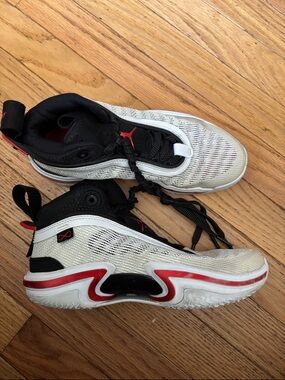 Jordan Kids White, Black and Red Basketball Sneakers